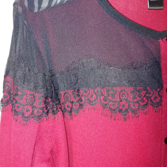 August Silk Heritage Buttons Cardigan Red wtih Black Sheer &  Lace Panel Size XL - Picture 6 of 8